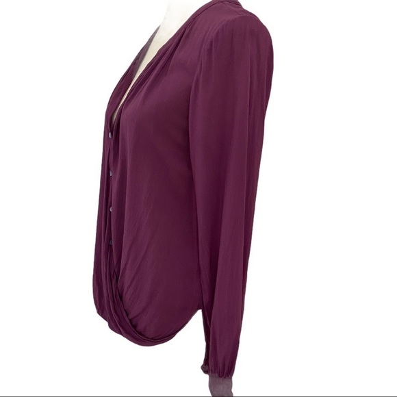 VELVET Brand Maroon Flowy High-Low Button Front Faux Wrap Long Sleeve Blouse S - Picture 3 of 10